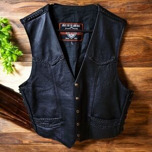 Vtg Interstate Leather Classic Original Biker Trucker Laced Sides Snaps Sz L